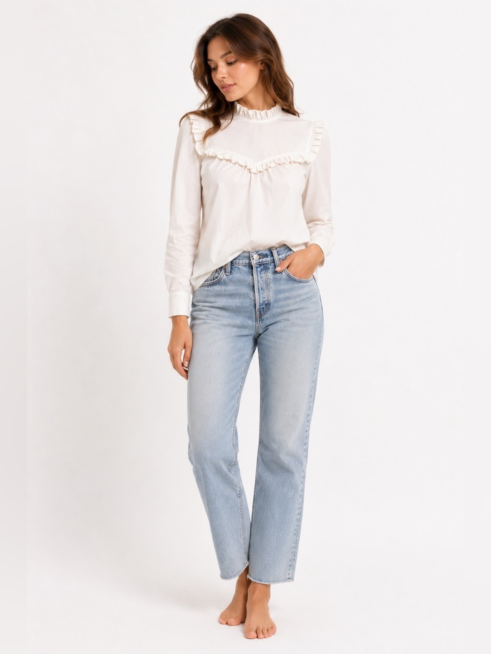 La Vie Rebecca Taylor Cotton Ruffle Victorian Blouse S